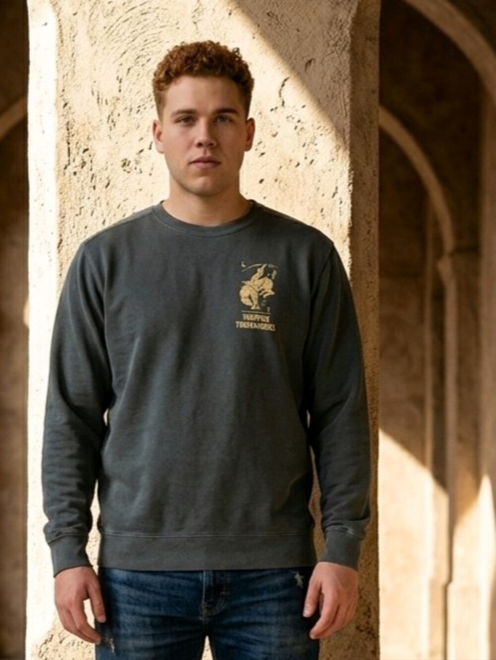 Comfort Colors Dark Grey Crew V-neck Sweatshirt "Turnpike Troubadours" Graphic S